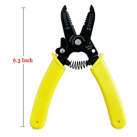 All Purpose Wire Stripper And Cutter Multi Function Hand Tool For 20 to 30 AWG Solid And Stranded Wire, 6.5 Inch, Yellow Handles