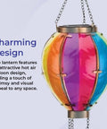 Multicolored Solar Hot Air Balloon Lantern With Flickering Flame Effect for Outdoor Hanging LED Glass Light