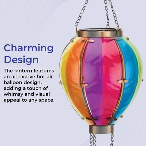 Multicolored Solar Hot Air Balloon Lantern With Flickering Flame Effect for Outdoor Hanging LED Glass Light