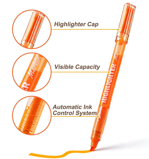Focus on Six Pack Liquid Highlighters with Vibrant Assorted Colors and Clear View Design, transparent barrel and chisel tip