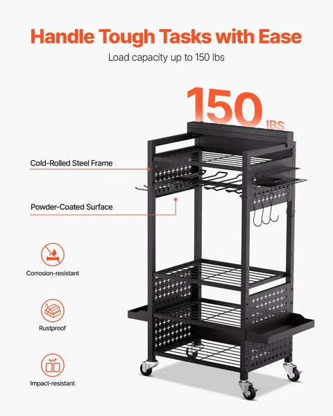 5 Tier Tool Cart With Charging Station And Eight Outlet Bank On Wheels Mobile Drill Holder And Battery Storage Rack