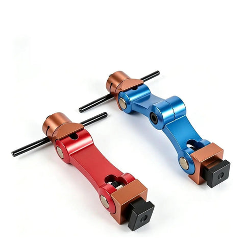 Heavy Duty Adjustable Cnc Mill Positioner With Sick Precision Workpiece Stop And Rock Solid Milling Locator Tool For Lathe And Shop Floor Machining Tasks Long M12 Base, red and blue tools.