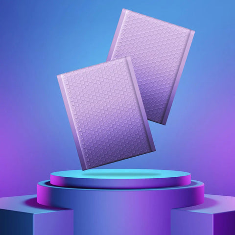 Gradient Purple 6x10 Inch Opaque Bubble Mailers 100 Pack on a display platform
