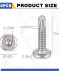 Workhorse Hex Socket Self Tapping Screws 410 Stainless Steel Flat Head Number Twelve One Inch Long Bulk Pack Two Hundred Pieces dimensions illustration