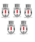 Badass Fire Sprinkler Head Set 3/4 Inch Dn20 Upright With Brass Chrome Finish And Red 68c 155f Bulb In A 5 Pack arrangement.
