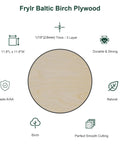 Infographic of 12 By 12 Inch Premium Baltic Birch Plywood One Eighth Inch Thick Unfinished Wood AA Grade, outlining features.