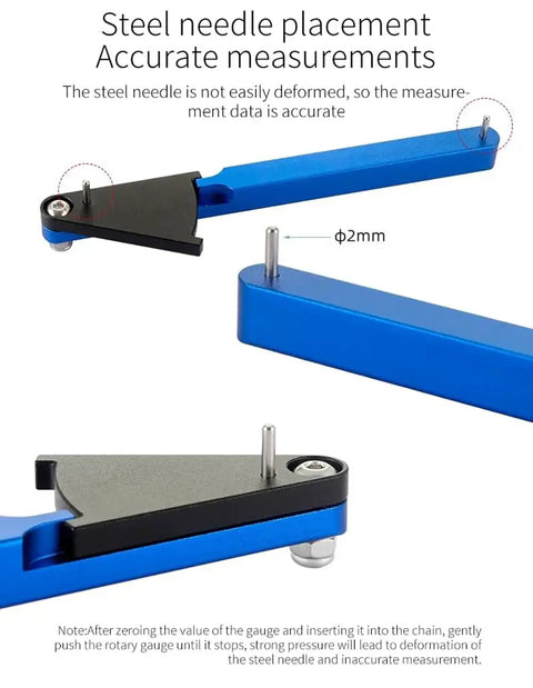Durable Aluminum Bicycle Chain Wear Indicator Gauge with precise steel needle placement for accurate measurements