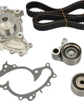 Thinking Process: engine timing belt kit with water pump, tensioner, idler pulley, and gasket