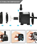 Super Quiet 10W Submersible Fountain Pump With 160 GPH Flow And 12 LED Lights Compact 2.4 By 2.7 By 1.7 Inch Design components