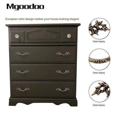 Five Piece Antique Bronze Drawer Handle Set 6.61 Inch Vintage Cabinet Pulls on black dresser, Euro Style French Provincial Hardware