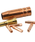 Brass Gasless MIG Welding Nozzle Tip Kit, 7-Piece Set With 0.6-1.2mm Tips For Flux Core Welders Like FC90 And 80GL displayed