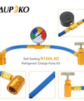 DIY Car AC Recharge Kit With Gauge And 1/2 Inch Self Sealing Valve Can, R134A Refrigerant Hose And Recharge Hose Assembly