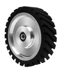 Top Grade 12X2 Inch Serrated Rubber Contact Wheel Featuring 7R8 Bearing Hub for Belt Grinders and Woodworking Polishers, side view.