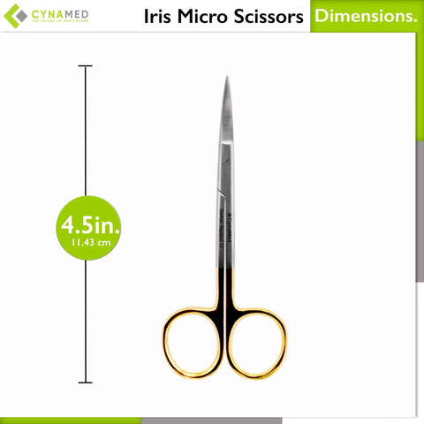 Pro Grade TC Iris Micro Dissecting Scissors With Tungsten Carbide Inserts And Gold Ring Handles 4.5 Inch Curved Blades