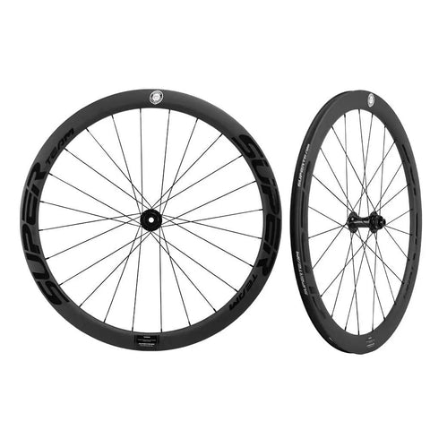 Aero Carbon Wheel Set With Center Lock Disc Hubs, 45mm Deep Clincher, 25mm Width, UD Matte Carbon Weave in Glossy Black