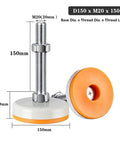 Heavy Duty Adjustable Machine Feet Levelers, Thick Carbon Steel Workbench Support Legs, Quick Thread Lifts shown at an angle with dimensions.