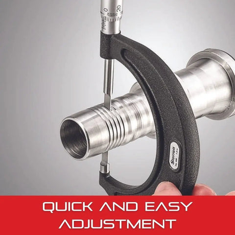 Outside Micrometer With Advanced Sleeve Design And Satin Chrome Finish Built Tough With Insulated Frame For Temperature Stability Quick And Easy Adjustment 0 To 1 Inch Range And Precision 0.0001 Inch Graduations measuring metal object