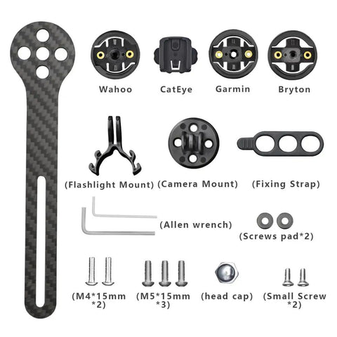 Carbon Fiber GPS Bike Computer Mount With Stopwatch Holder For Speedometer And Accessories, 3K Matte Finish, 160X35mm, parts included