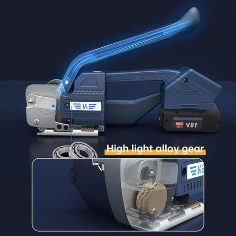 Heavy Duty Electric Strapping Machine Handheld Semi Auto Banding Tool showcasing high light alloy gear for durable performance.