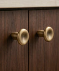 Dope 2 Pack French Antique Brass Mushroom Cabinet Knobs 1.18 Inch Zinc Alloy Drawer Knobs on wooden cabinet