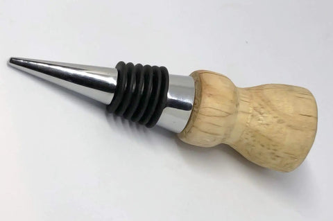 Sturdy Chrome Cone Bottle Stopper Kit For Wood Turning Lathes 20 Pack featuring a chrome bottle stopper with a wooden handle.