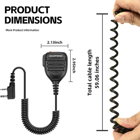 Universal Walkie Talkie Microphone For Ham Radios With High Fidelity Sound And 360 Rotating Clip product dimensions shown