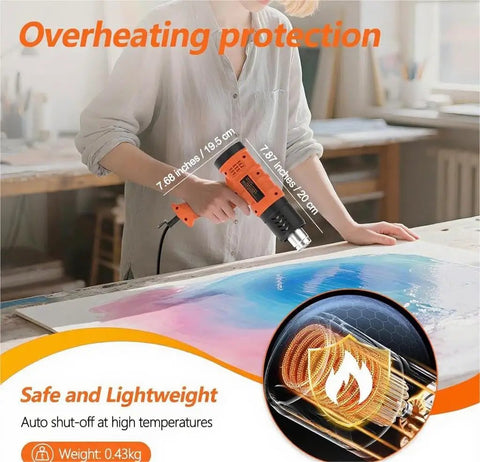Person using Heavy Duty 1850W Hot Air Tool With 1.5 Second Fast Heat Dual Speed Four Nozzles in craft room