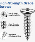 High-Strength Grade Screws with sturdy head, sharp end, and clear threads for Top Shelf Stainless Steel L Brackets Corner Braces set.