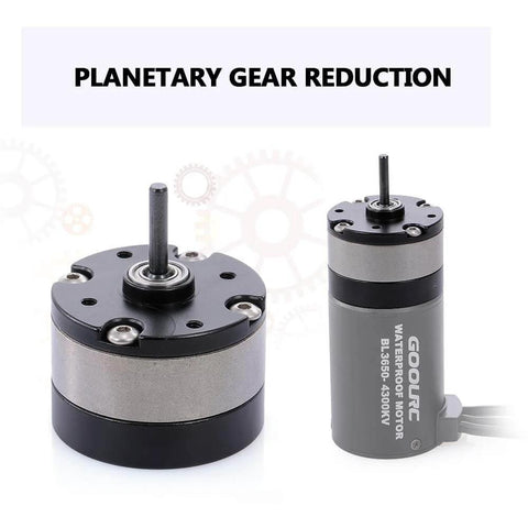 1/3 Planetary Gear Reduction Unit For 540 Motor RC Cars Metal Gearbox front and side view with motor