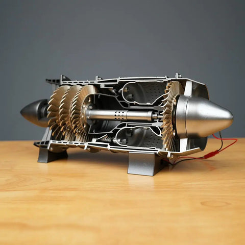Dope 1:3 Scale WP-85 Turbojet Engine Model Kit With Motorized Blades, Functional DIY Jet Engine For STEM Projects, Aviation Fans And Engineering Enthusiasts, 3D Printed Precision Build For Hands On Learning cutaway model on stand