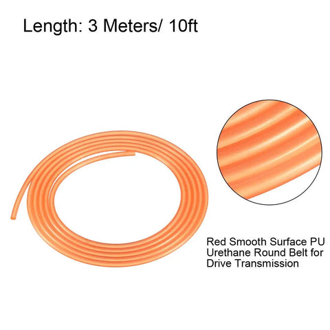 10ft 3mm PU Transmission Round Belt For Conveyor Systems And Dryers, coiled red urethane belt, anti-oil, chemical-resistant