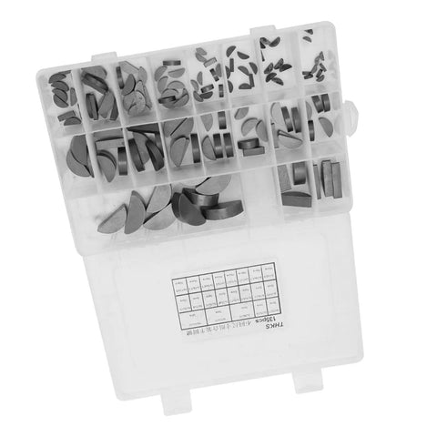 135 Piece Woodruff Key Assortment Kit With 21 Half Moon Key Sizes Keyway Set in labeled plastic case