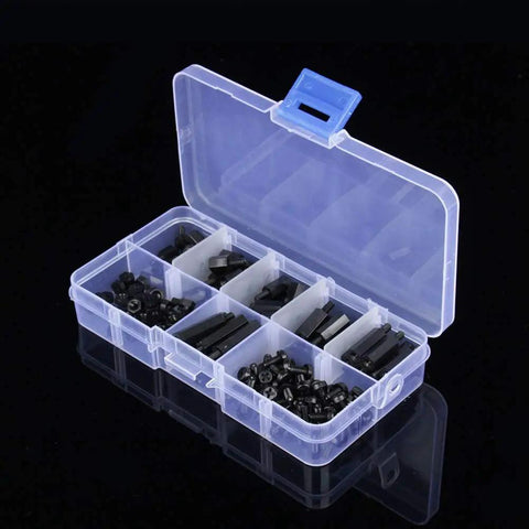Nylon Black M3 Hex Standoff Spacer Kit With 180 Pieces In Durable Plastic Storage Case For Electronics Makers Diy Hobbies And Computer Assembly, open compartment case