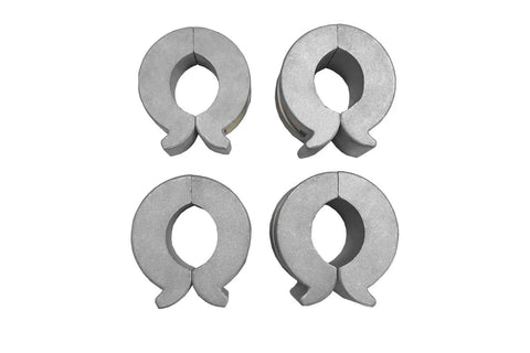Four components of Universal Hydraulic Cylinder Stroke Reducer Clamp Kit For One Eighth Inch To One Half Inch Shafts With Thumb Tabs