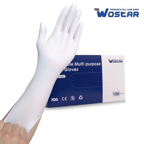 Medium Nitrile Disposable Gloves 4 Mil Powder Free Latex Free Exam Gloves 100 Count box with glove on hand