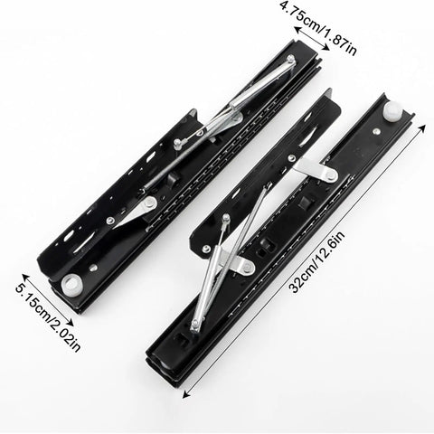 Beefy Heavy Duty Concealed Soft Close Lift Table Drawer Slides Side Mount Black Cold Rolled Steel 9.9in Long 1.87in Wide 2.02in High