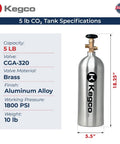 Lightweight 5 Lb Aluminum CO2 Tank For Draft Beer Dispensing Empty Silver Gas Cylinder For Home Bar Or Tap System Brand New