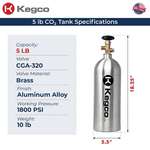 Lightweight 5 Lb Aluminum CO2 Tank For Draft Beer Dispensing Empty Silver Gas Cylinder For Home Bar Or Tap System Brand New