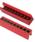Pro Grade Drill Guide And Doweling Jig For Straight Holes With Perpendicular Entry Self Centering Drill Block, red aluminum, bushings