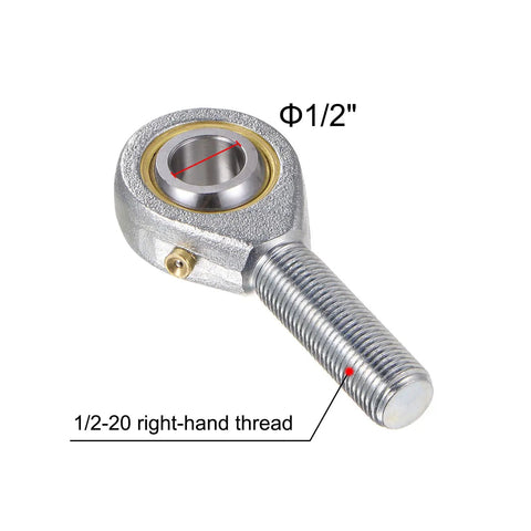 Two Pack One Half Inch Bore Rod End Bearing With One Half By Twenty Right Hand Thread Self Lubricating Joint Jam Nut Included POSB8 Style Beefy Steel Body For Smooth Motion And Up To Nine Degrees Misalignment, 1/2-20 RH thread