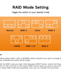RAID mode setting instructions for Rock Solid 4 Bay SATA Hard Drive RAID Enclosure showing toggle options and notes.