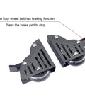 Heavy Duty Sliding Barn Door Hardware Kit With Adjustable Overhead Rail And Satin Black Finish includes black floor wheel brake assembly.