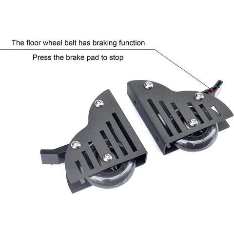Heavy Duty Sliding Barn Door Hardware Kit With Adjustable Overhead Rail And Satin Black Finish includes black floor wheel brake assembly.