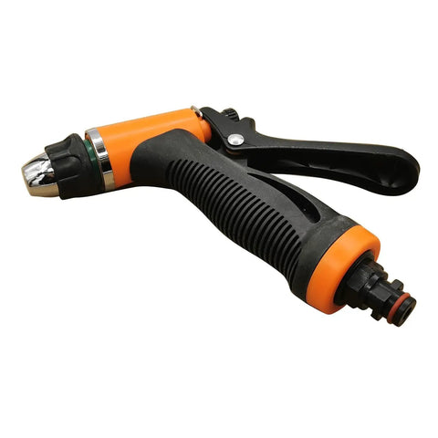 12V Portable Car Washer Gun High Pressure Cleaner Kit with ergonomic handle, black and orange design, for cars trucks SUVs