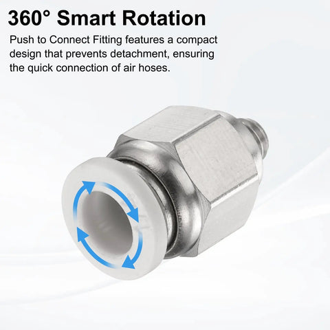 Push To Connect Fittings 1 Quarter Inch Tube OD To 10-32 UNF Male Straight Union with 360° Smart Rotation feature