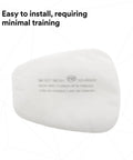 NIOSH P95 Respirator Filter Replacements, 5 Pairs, Worksite Ready, white filter with inscription, close-up view