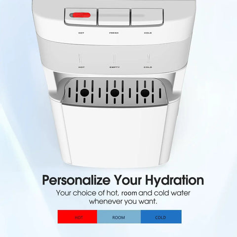 Top view of Self Cleaning Water Cooler Dispenser For Three To Five Gallon Bottles Bottom Load With Hot Cold and Room Temperature