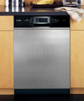 Stainless Steel Magnetic Dishwasher Cover For Front Panel 23 By 28 Inches Large Easy Trim No Fuss Magnetic Decal shown installed