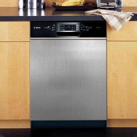 Stainless Steel Magnetic Dishwasher Cover For Front Panel 23 By 28 Inches Large Easy Trim No Fuss Magnetic Decal shown installed