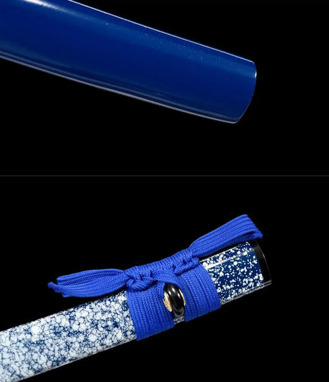 Close-up of katana sheath detail for Blue Dragonfly Wakizashi Samurai Sword Combat Ready High Carbon Steel Hand Forged Full Tang Katana